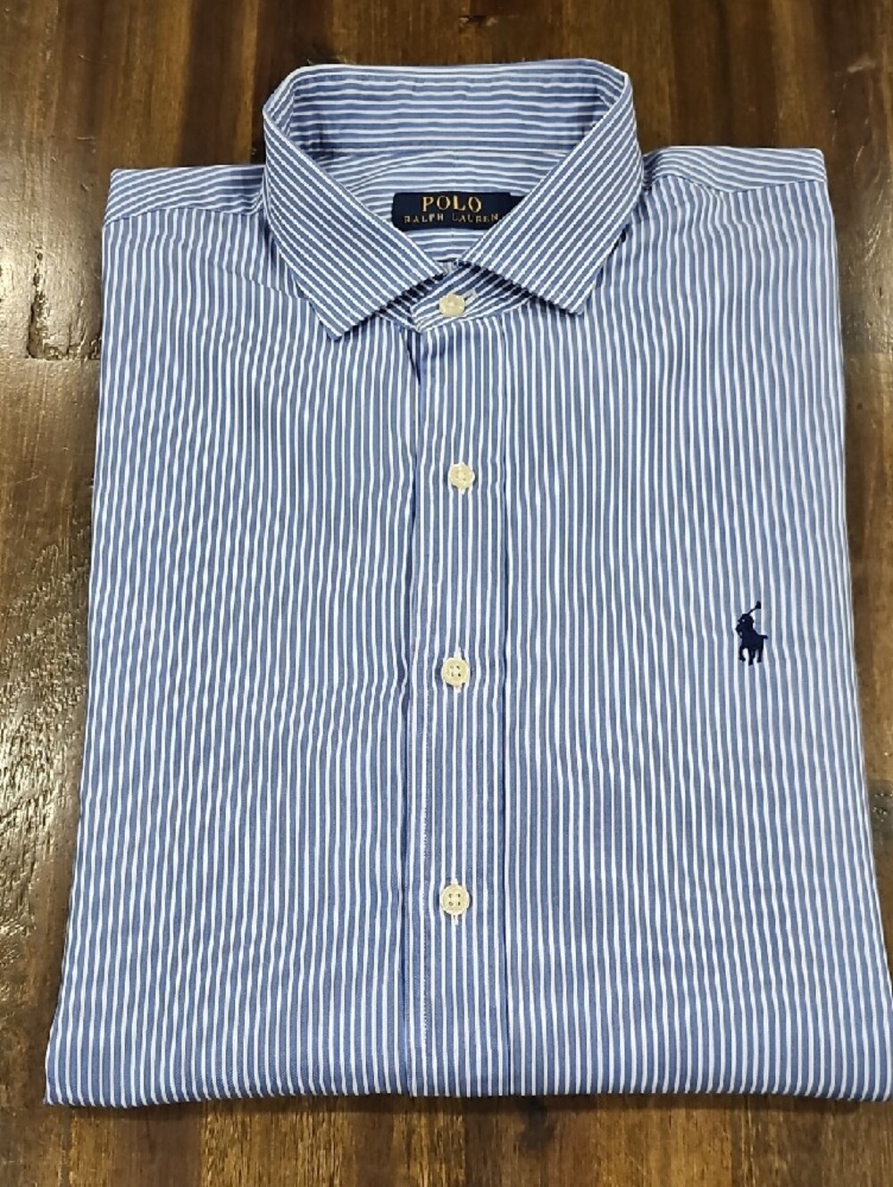 Ralph Lauren Blue and White Striped Button-Down Dress Shirt